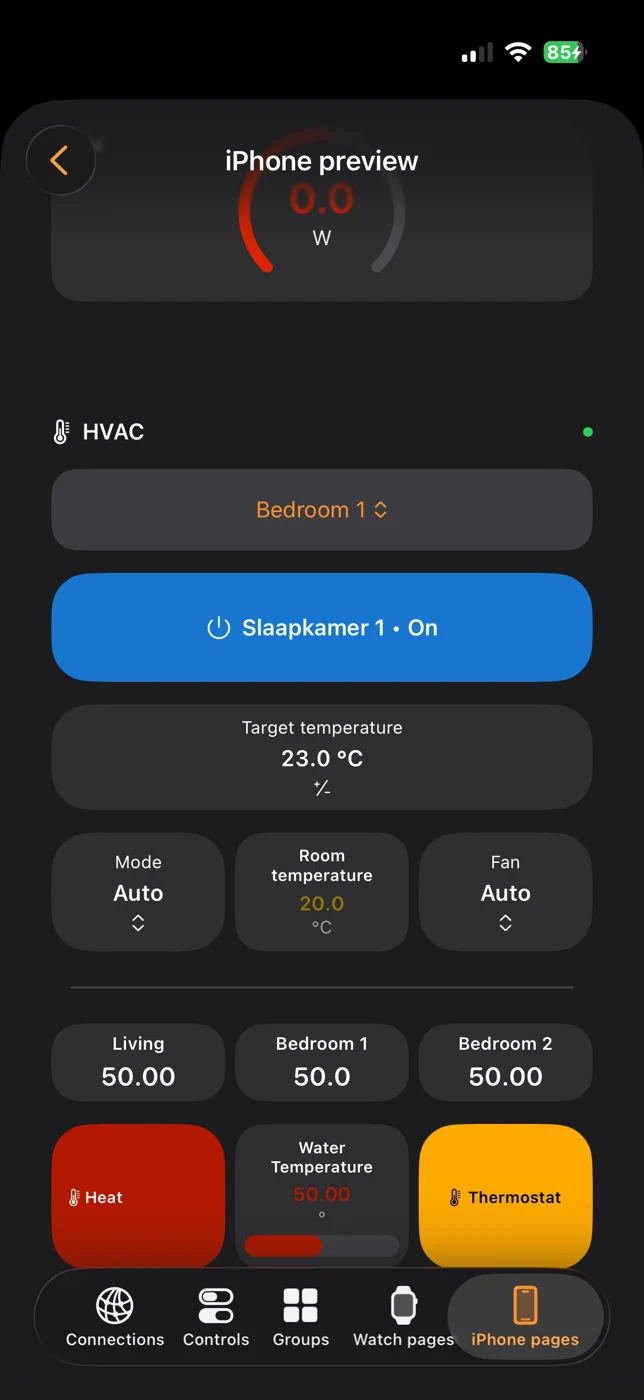 iPhone visual dashboard configurator