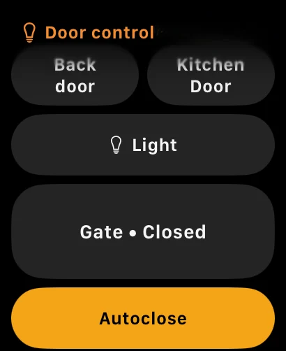 Apple Watch dashboard with door, light and gate controls